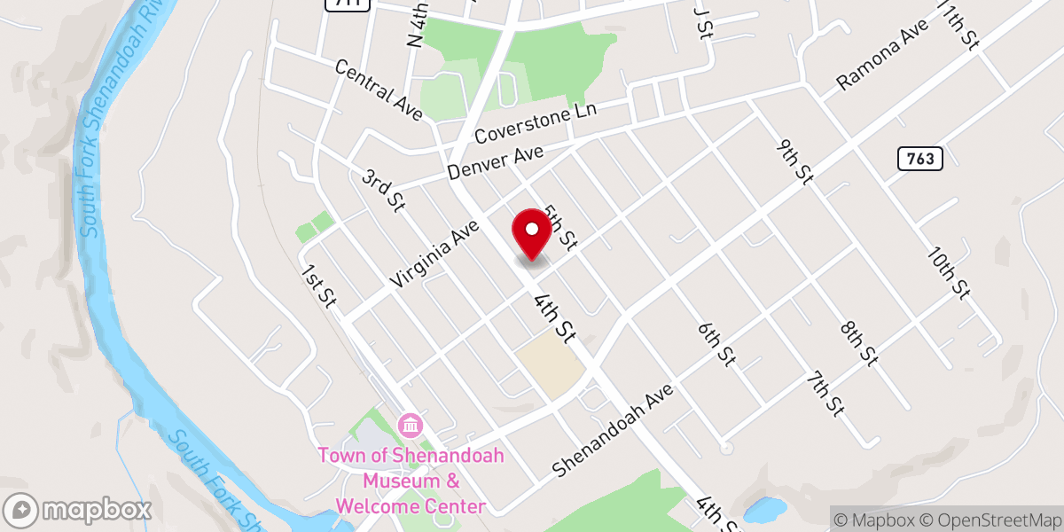 Map showing location of Shenandoah Baptist Church