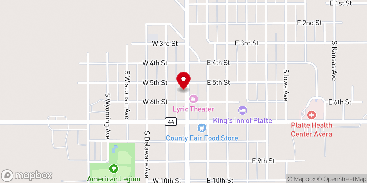 Map showing location of Platte Area Chamber of Commerce