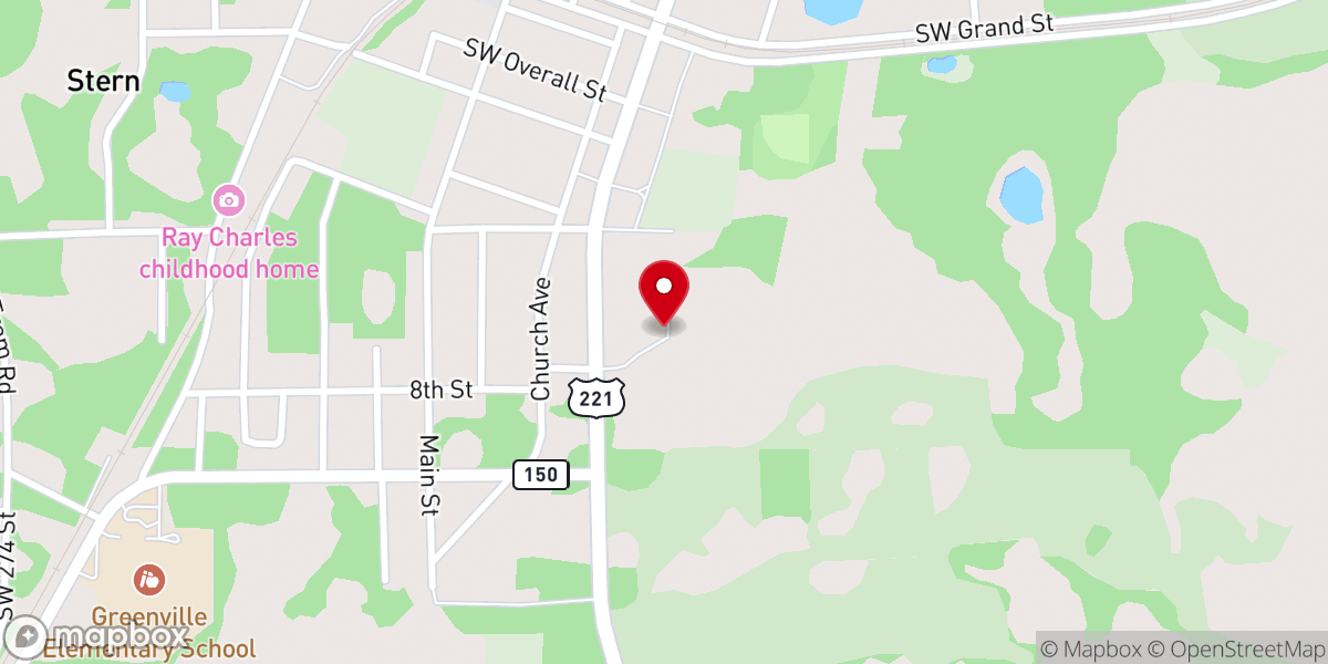 Map showing location of New Hope Primitive Baptist