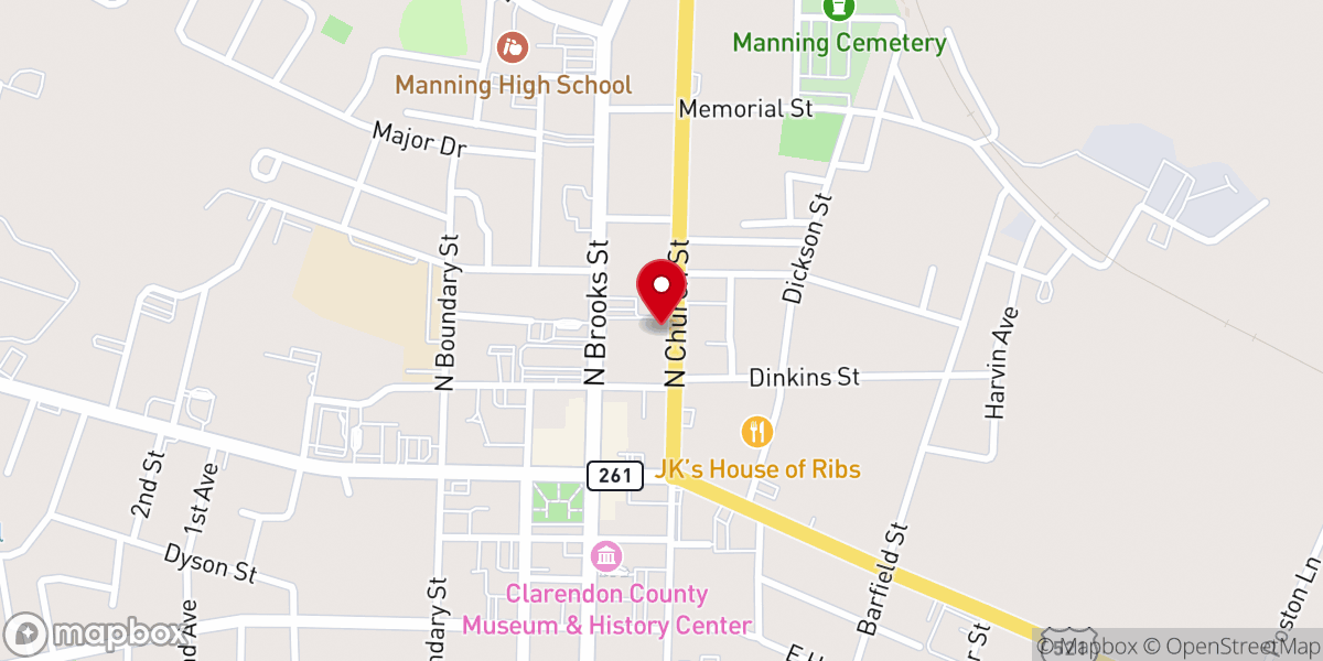 Map showing location of United Ministries of Clarendon County - Food Distribution Center