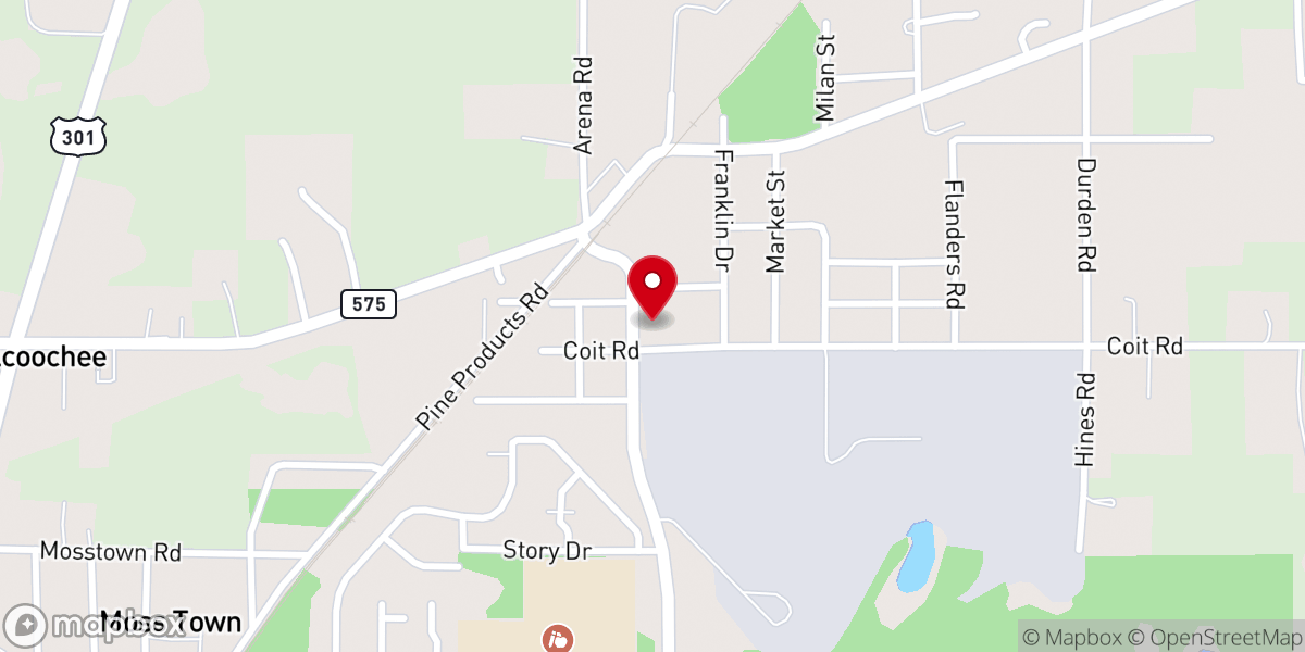 Map showing location of First Baptist Church of Lacoochee