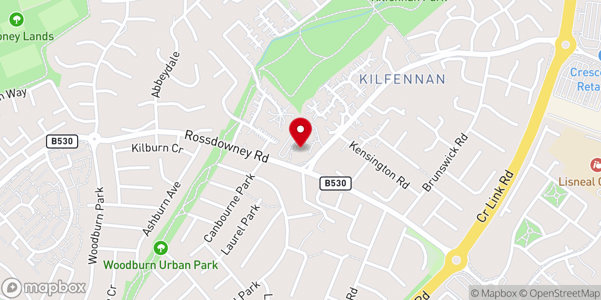 Map showing location of Kilfennan Presbyterian Church Derry