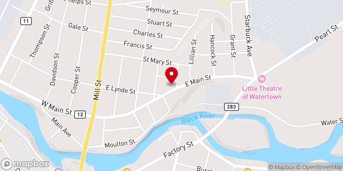 Map showing location of Korean Baptist Church of Watertown