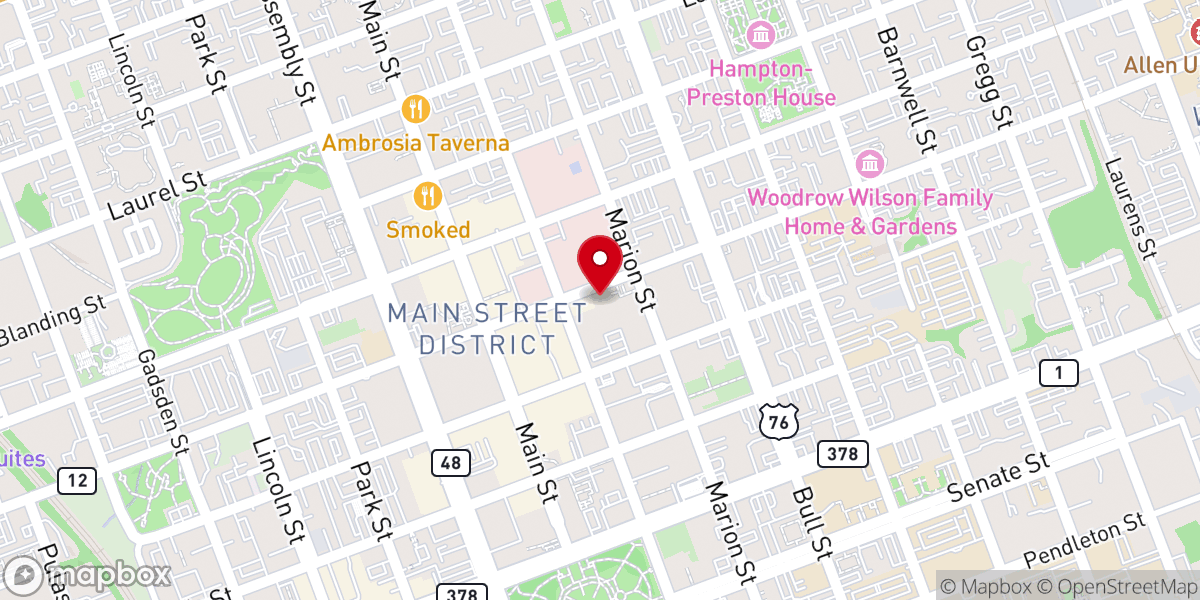 Map showing location of First Baptist Church of Columbia