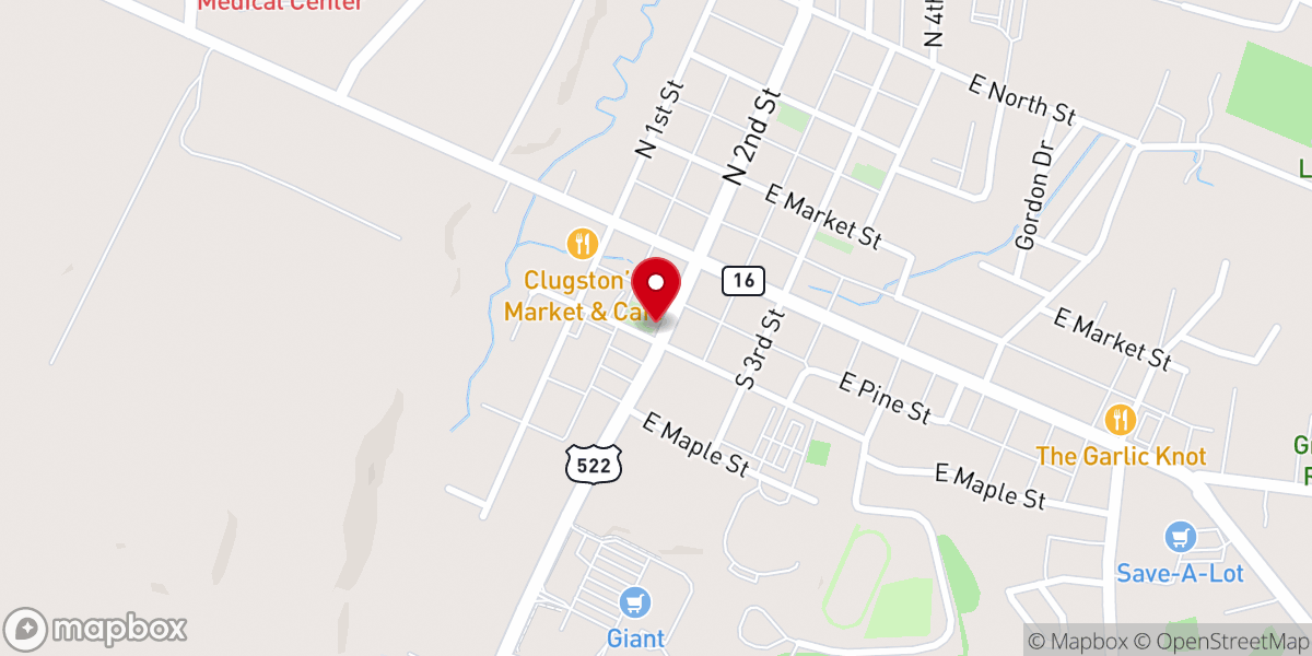 Map showing location of McConnellsburg United Presbyterian Church