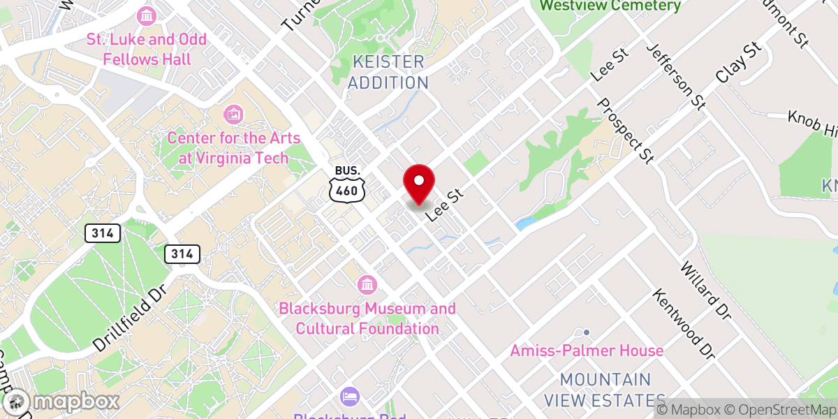 Map showing location of Blacksburg United Methodist Church