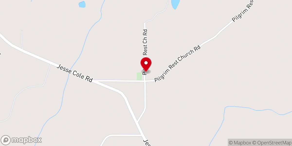 Map showing location of Pilgrim Rest Baptist Church