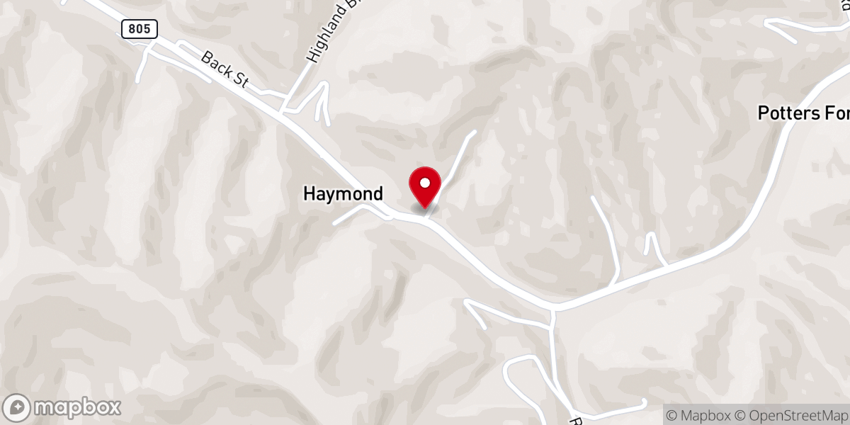 Map showing location of Haymond Freewill Baptist Church