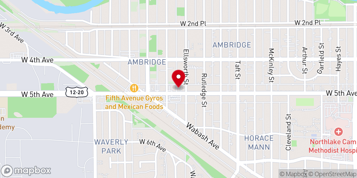 Map showing location of Fifth Avenue United Methodist Church