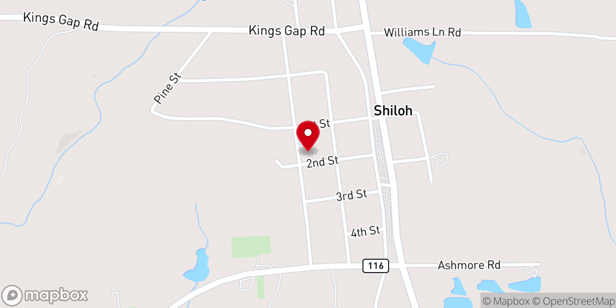 Map showing location of First Baptish Church, Shiloh, Ga.