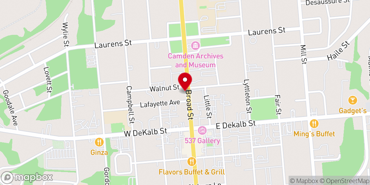Map showing location of First Baptist Camden