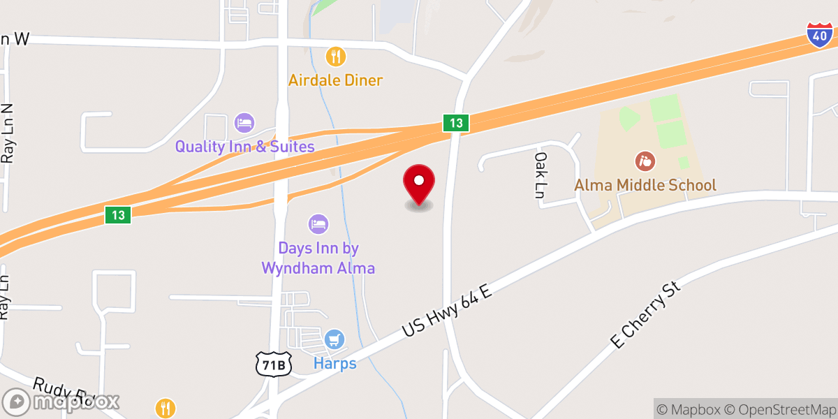Map showing location of First Baptist Church Alma