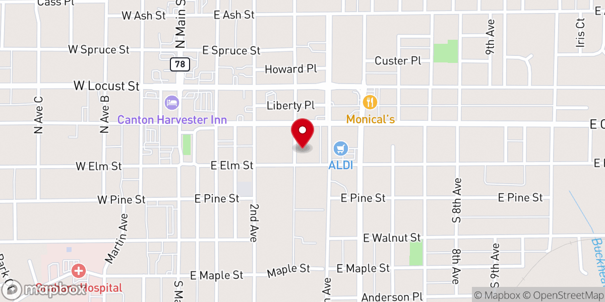 Map showing location of First Baptist Church Canton