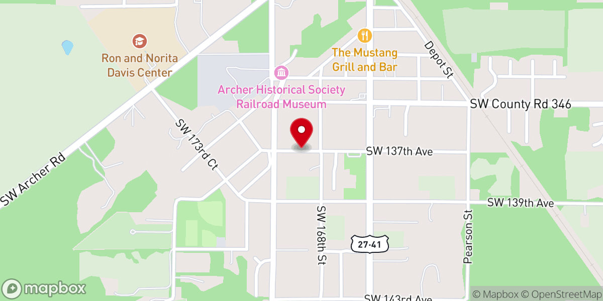 Map showing location of First Baptist Church of Archer