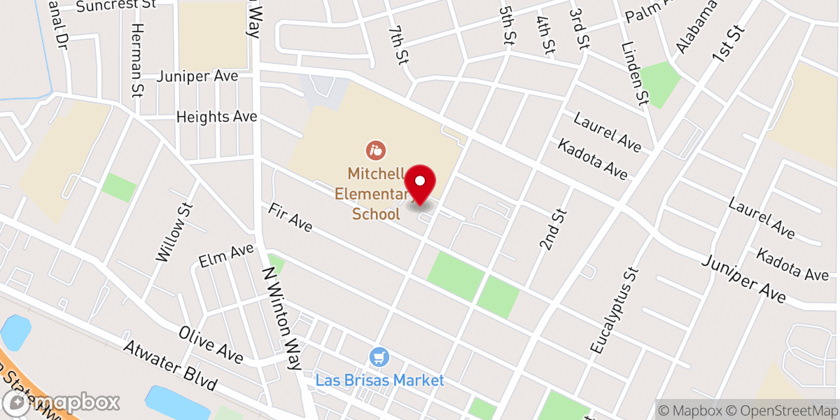 Map showing location of First Baptist Church of Atwater