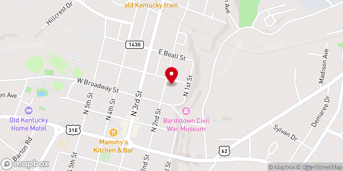 Map showing location of First Baptist Church of Bardstown, KY