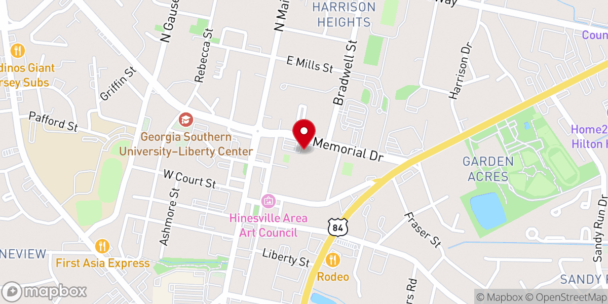 Map showing location of First Baptist Church of Hinesville