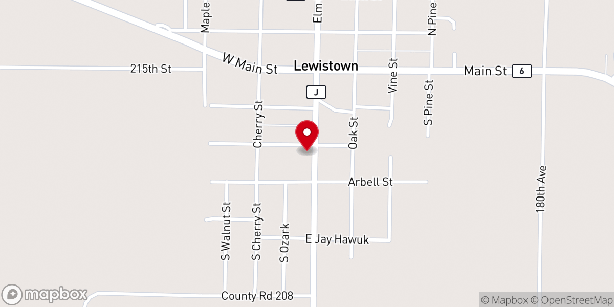 Map showing location of First Baptist Church of Lewistown