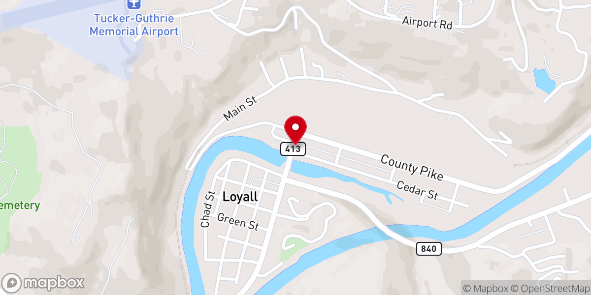 Map showing location of First Baptist Church of Loyall