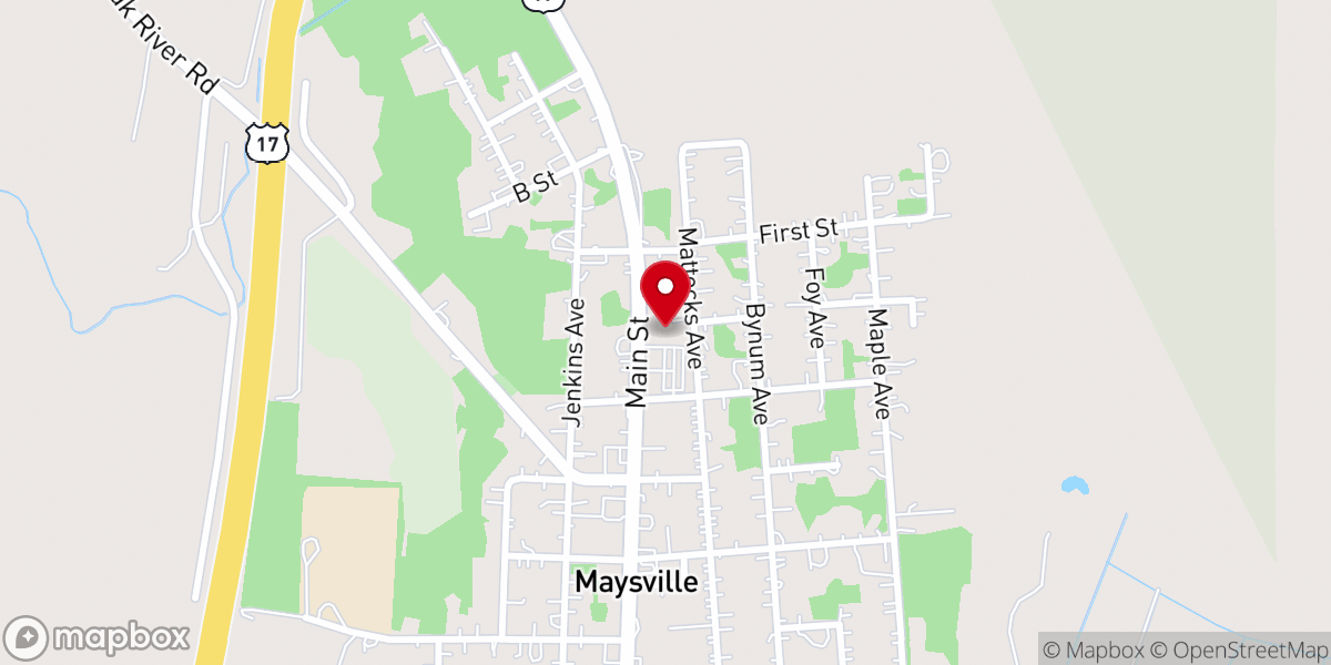 Map showing location of First Baptist Church of Maysville