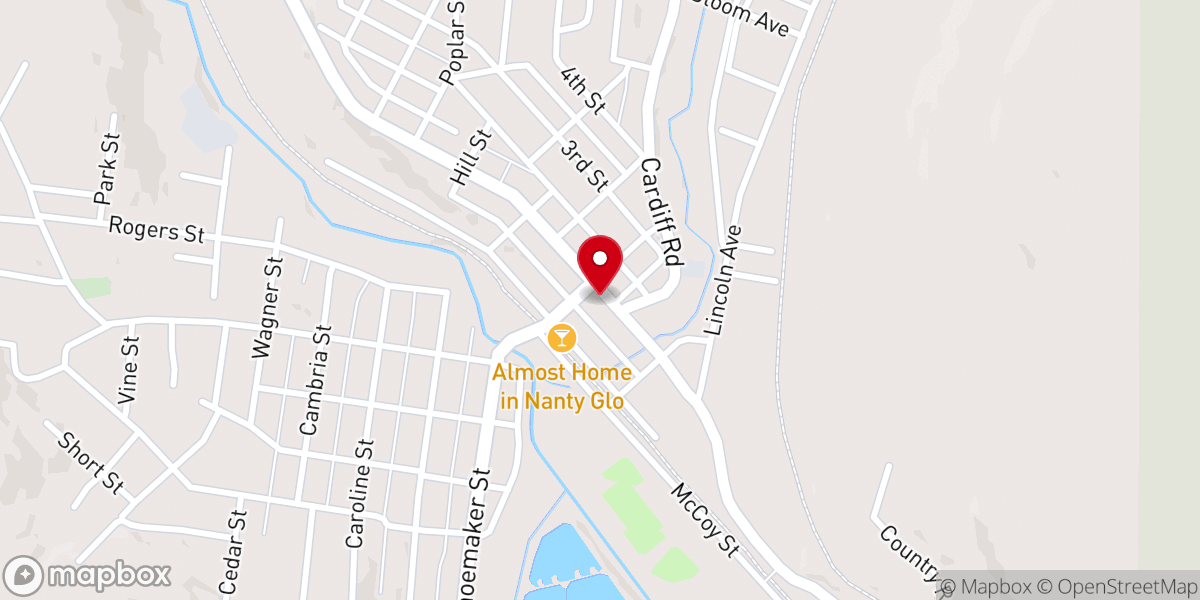 Map showing location of First Baptist Church of Nanty Glo
