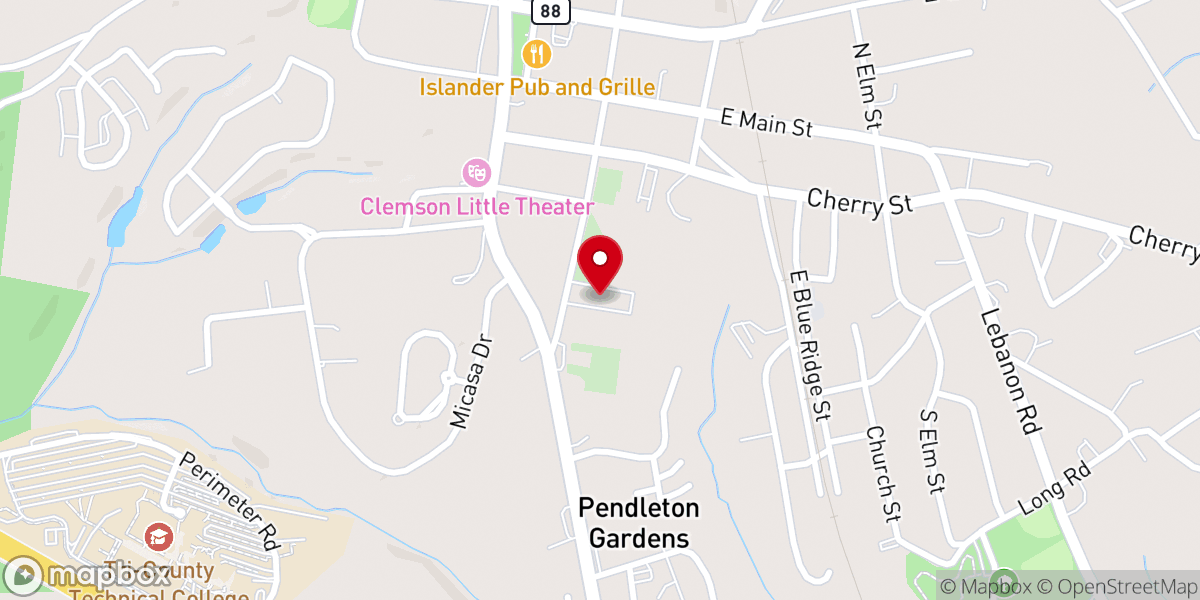 Map showing location of First Baptist Church of Pendleton