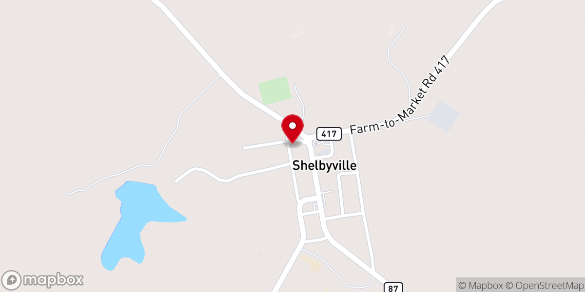 Map showing location of First Baptist Church of Shelbyville