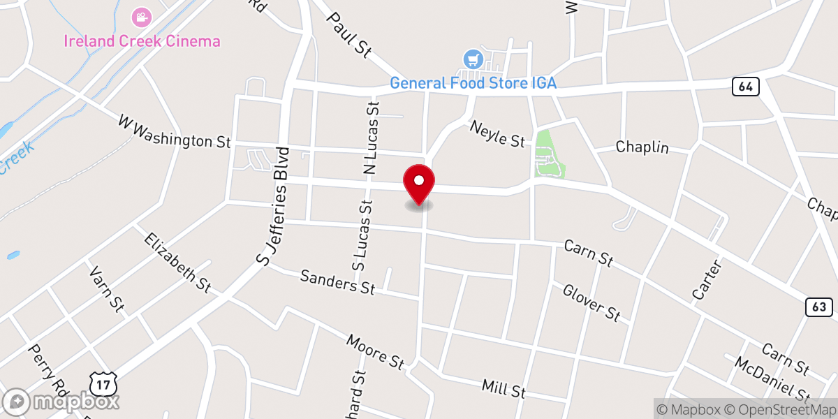 Map showing location of First Baptist Church of Walterboro