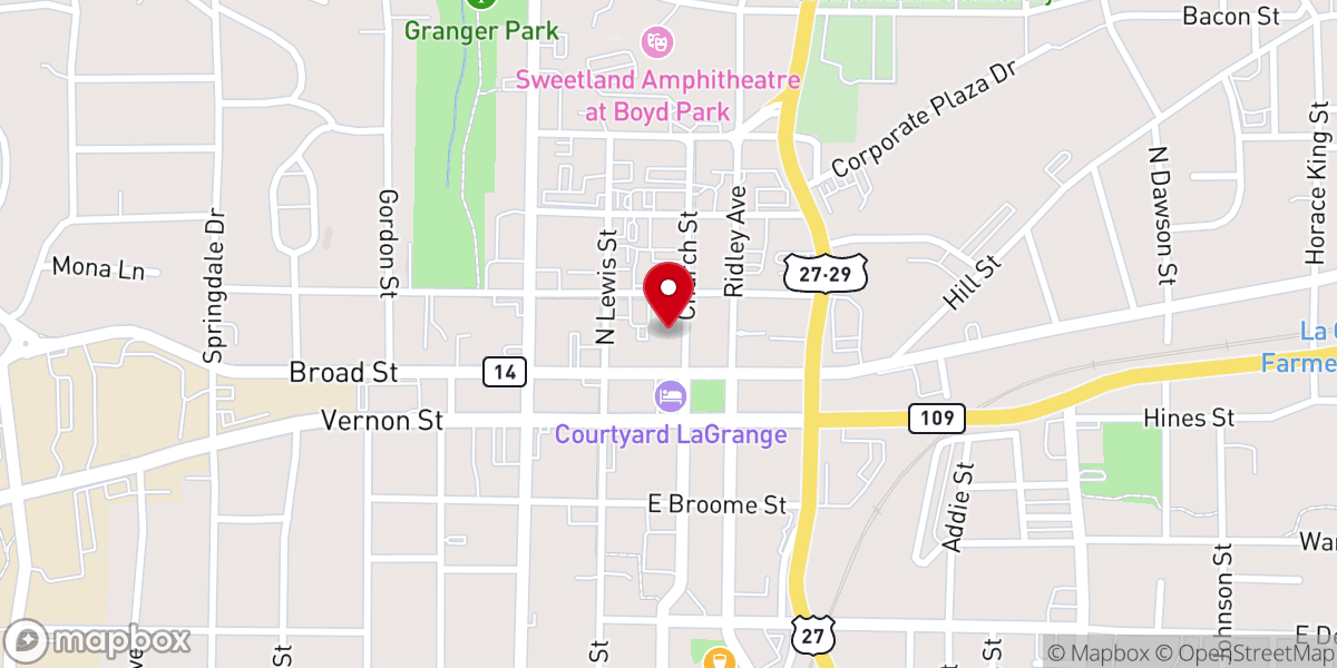Map showing location of First Baptist Church On The Square