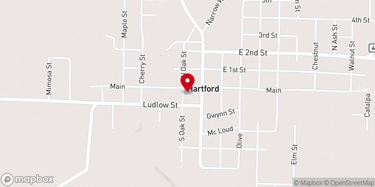Map showing location of First Baptist Hartford