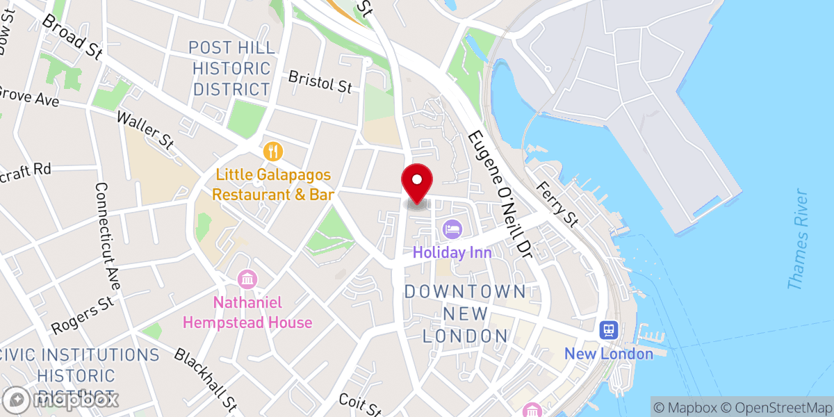 Map showing location of First Congregational Church in New London