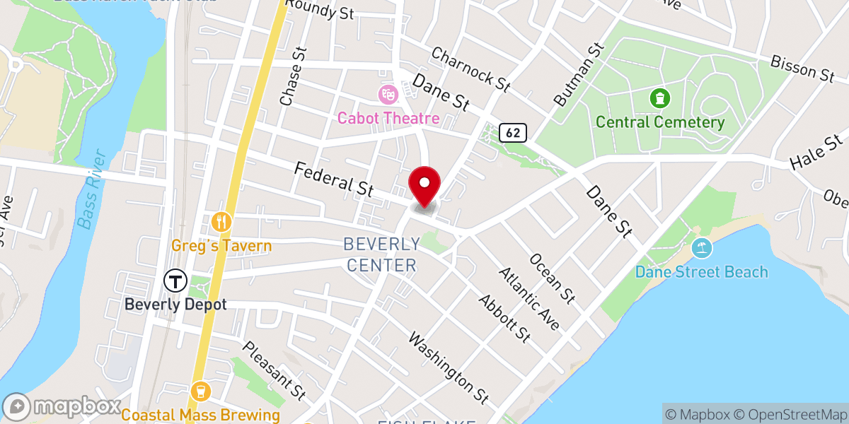 Map showing location of First Parish Church in Beverly, Unitarian-Universalist