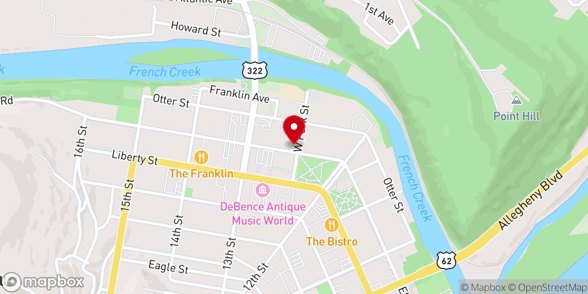 Map showing location of First Presbyterian Church Franklin PA