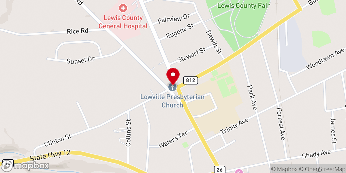 Map showing location of First Presbyterian Church Lowville, NY