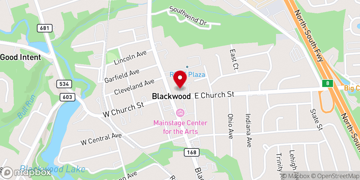 Map showing location of First Presbyterian Church of Blackwood