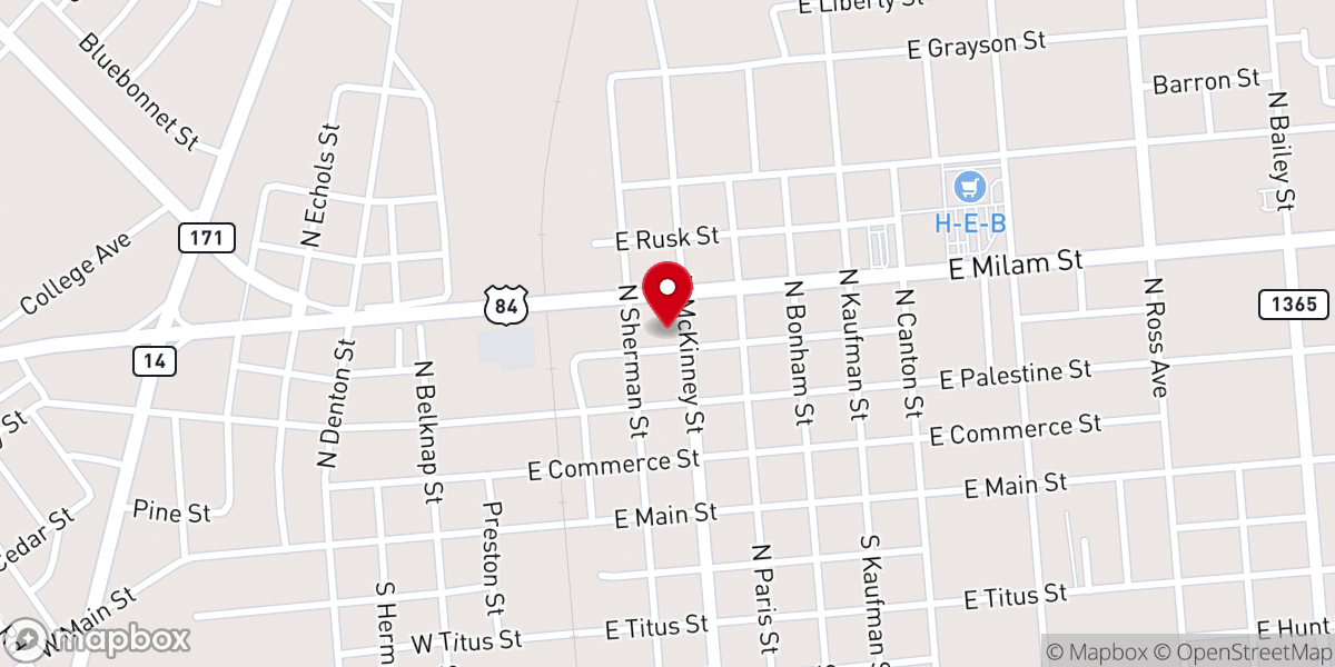 Map showing location of First Presbyterian Church of Mexia