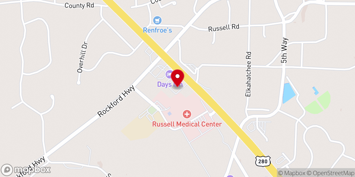 Map showing location of First United Methodist Church - Alexander City