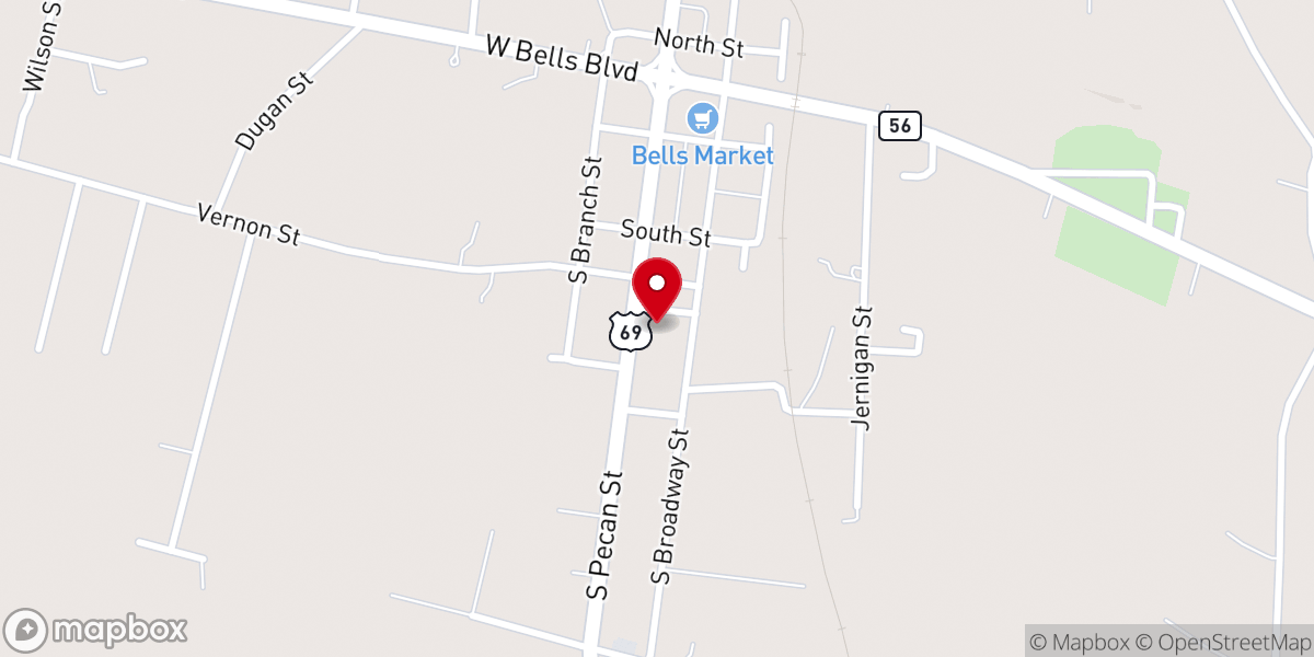 Map showing location of First United Methodist Church of Bells, TX