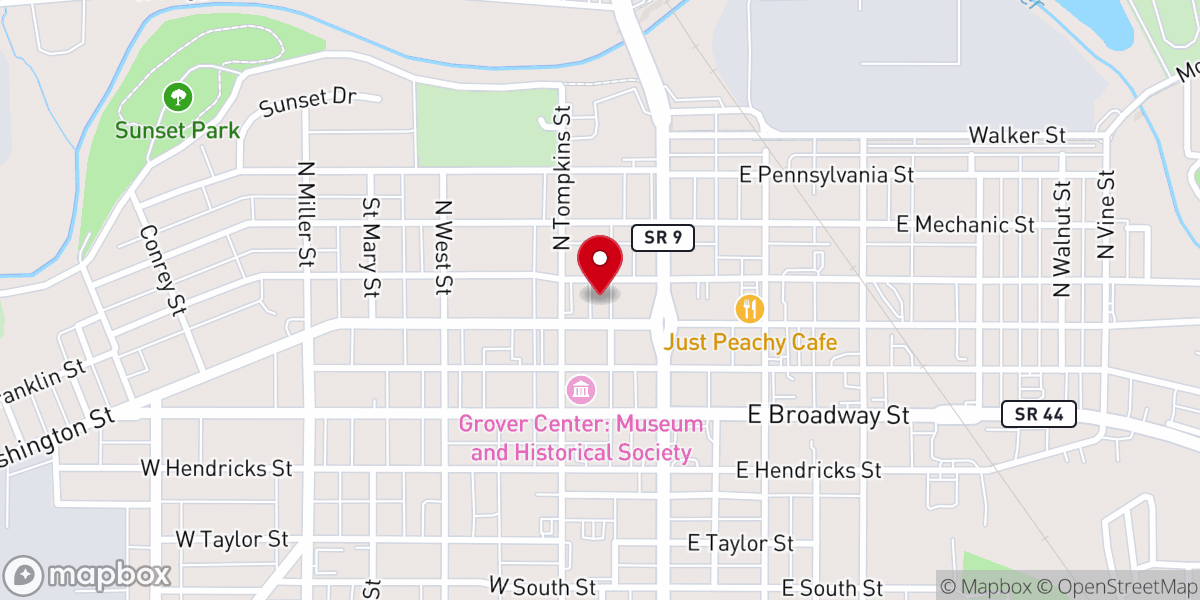 Map showing location of First United Methodist Church, Shelbyville, Indiana