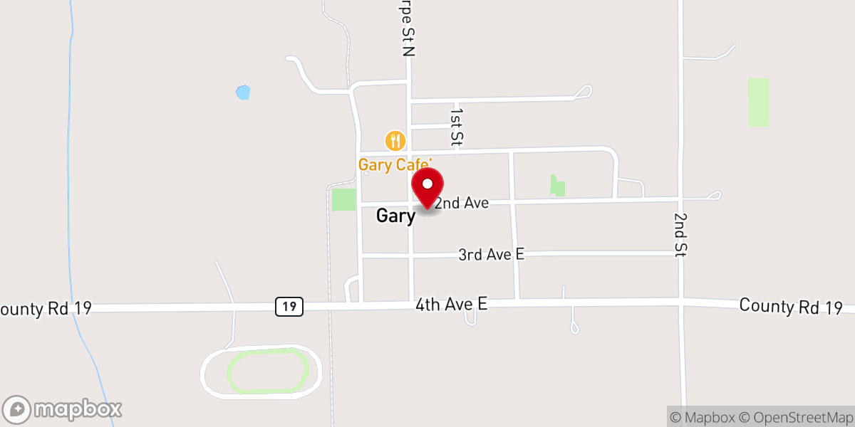 Map showing location of Gary Lutheran Church