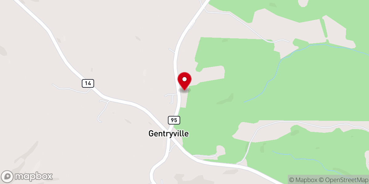 Map showing location of Gentryville Community Church