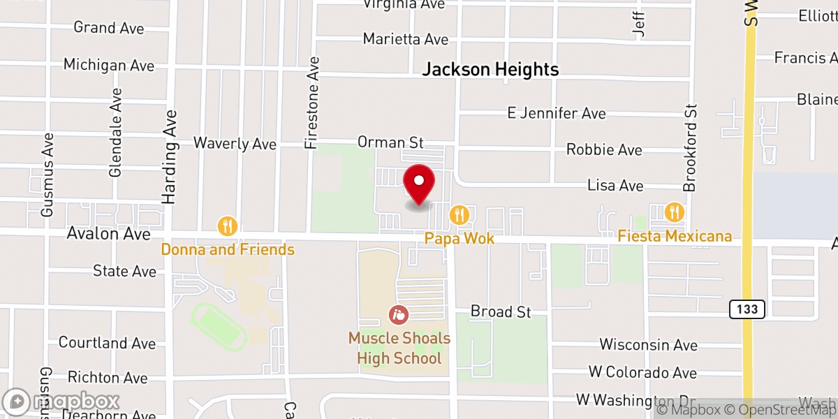 Map showing location of Grace Life Church of the Shoals