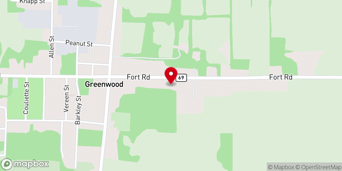 Map showing location of Greenwood First Baptist Church