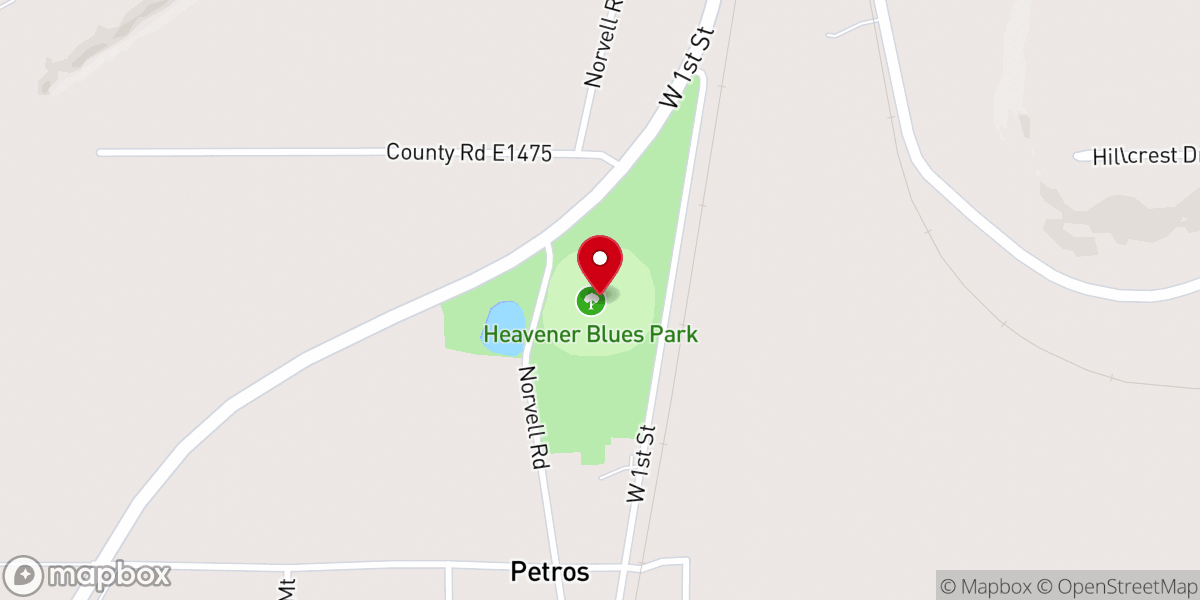 Map showing location of Heavener Blues Park