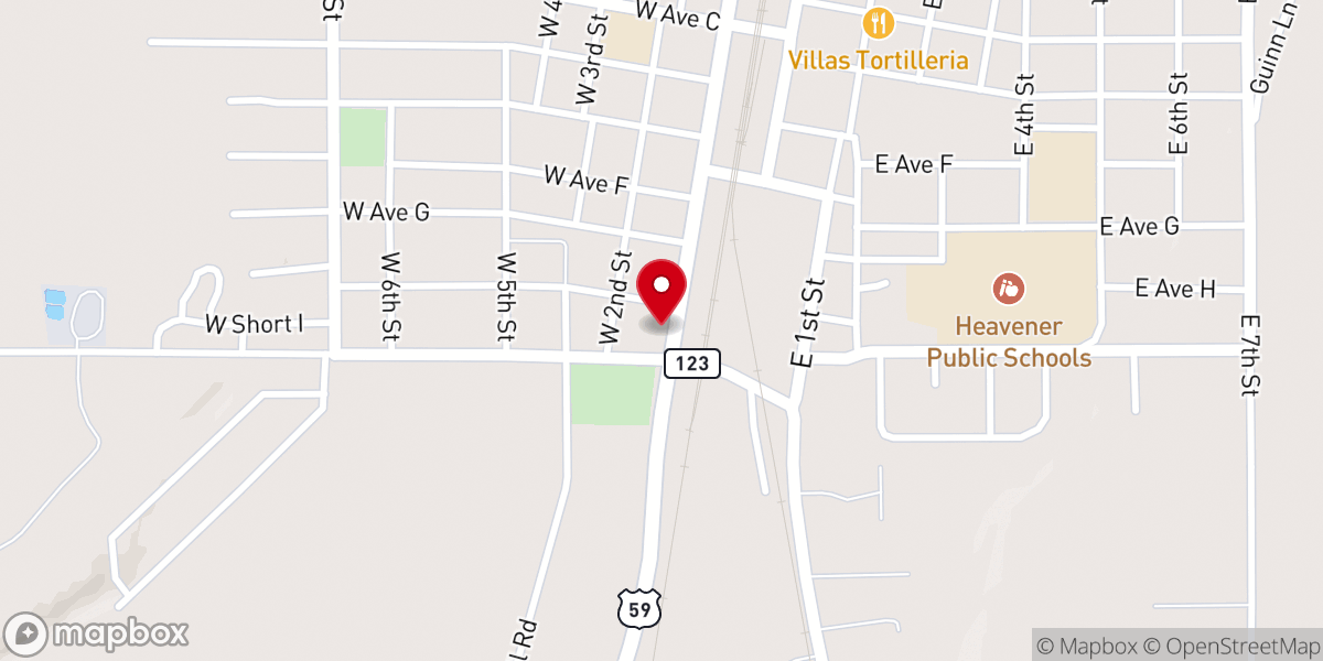 Map showing location of Heavener First Assembly of God