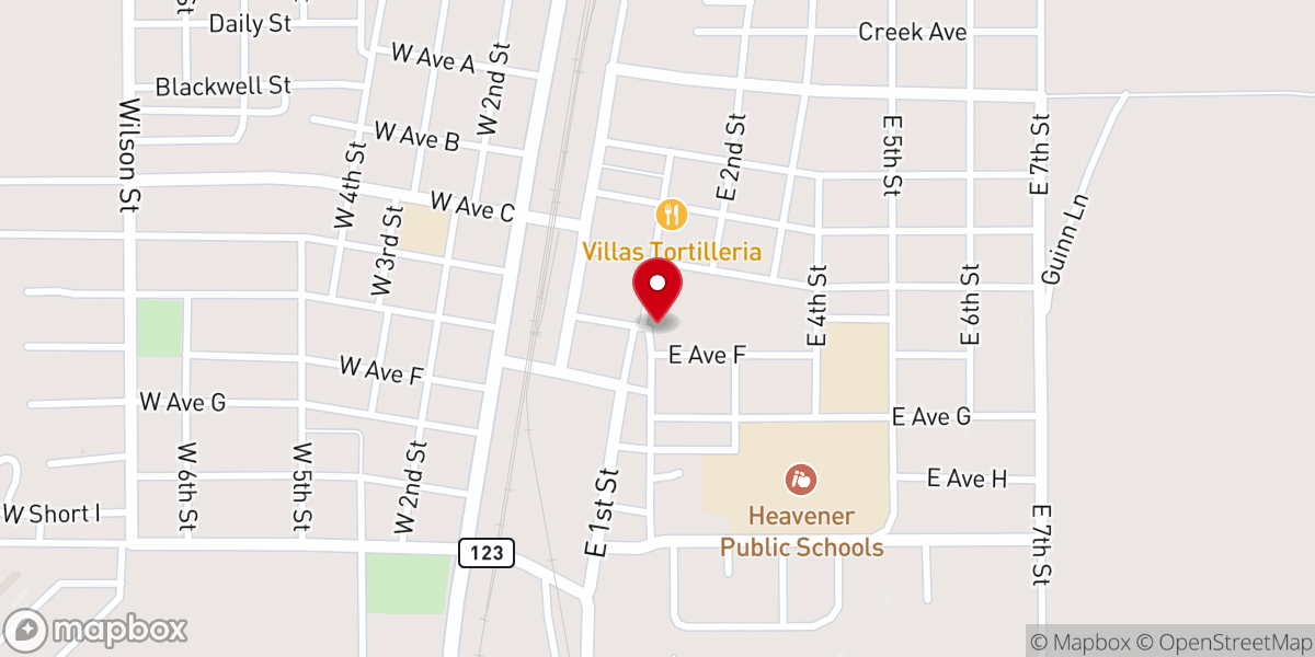 Map showing location of Heavener Pentecostal Church