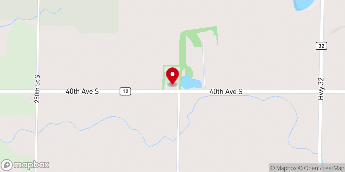 Map showing location of Hegland Lutheran Church
