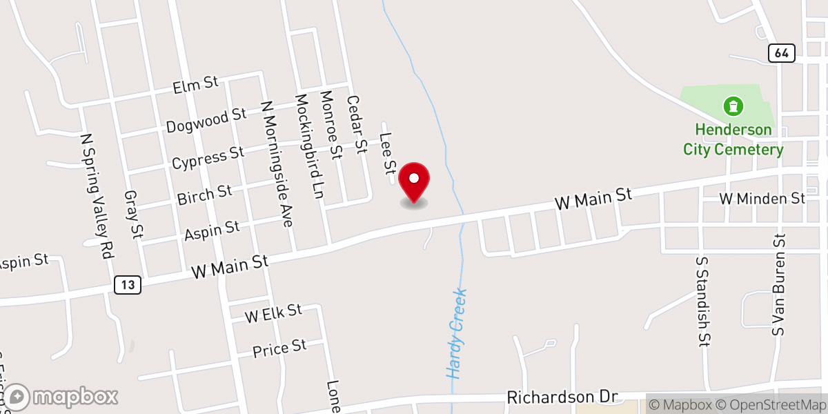 Map showing location of Henderson Church Of-Nazarene