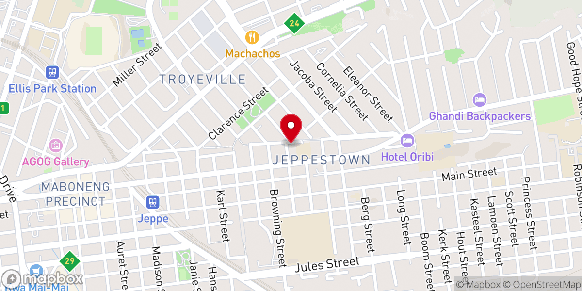 Map showing location of Heritage Church (Original Dutch Reformed Church Jeppestown)