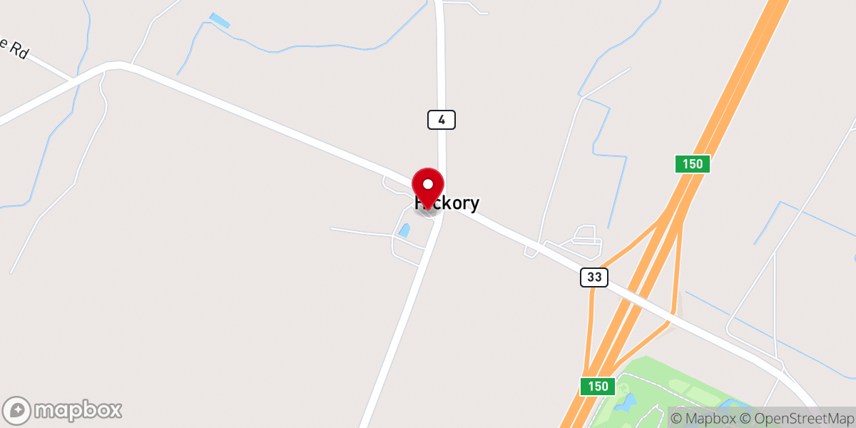 Map showing location of Hickory Baptist Church